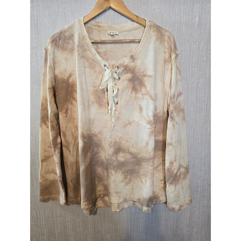 POL Womens Tie Dye Lace Up Long Sleeve Pocket Top Size M